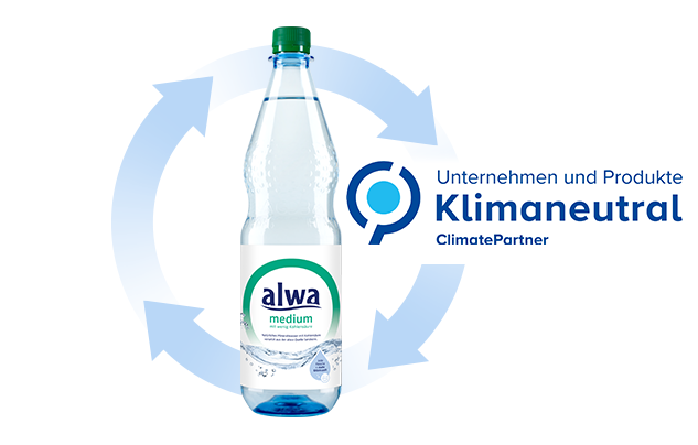 alwa PET-Mehrwegflasche mit Logo Klimaneutralität